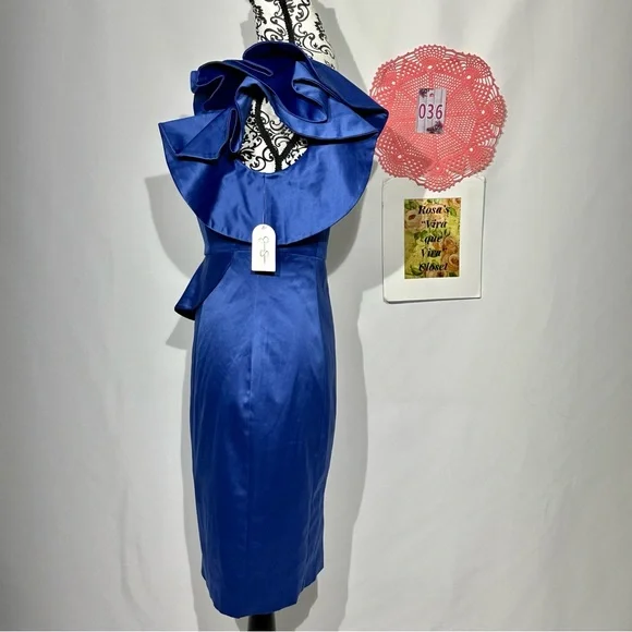 Jessica Simpson NWT Royal Blue Ruffled One-Shoulder Dress Size 8 - Picture 3 of 16